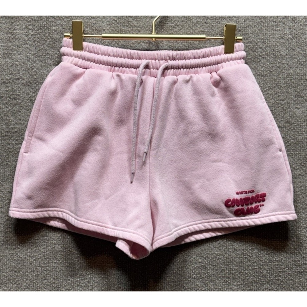 White Fox Boutique Comfort Club Shorts Bon Bon Pink Fleece High Rise HW XS EUC
